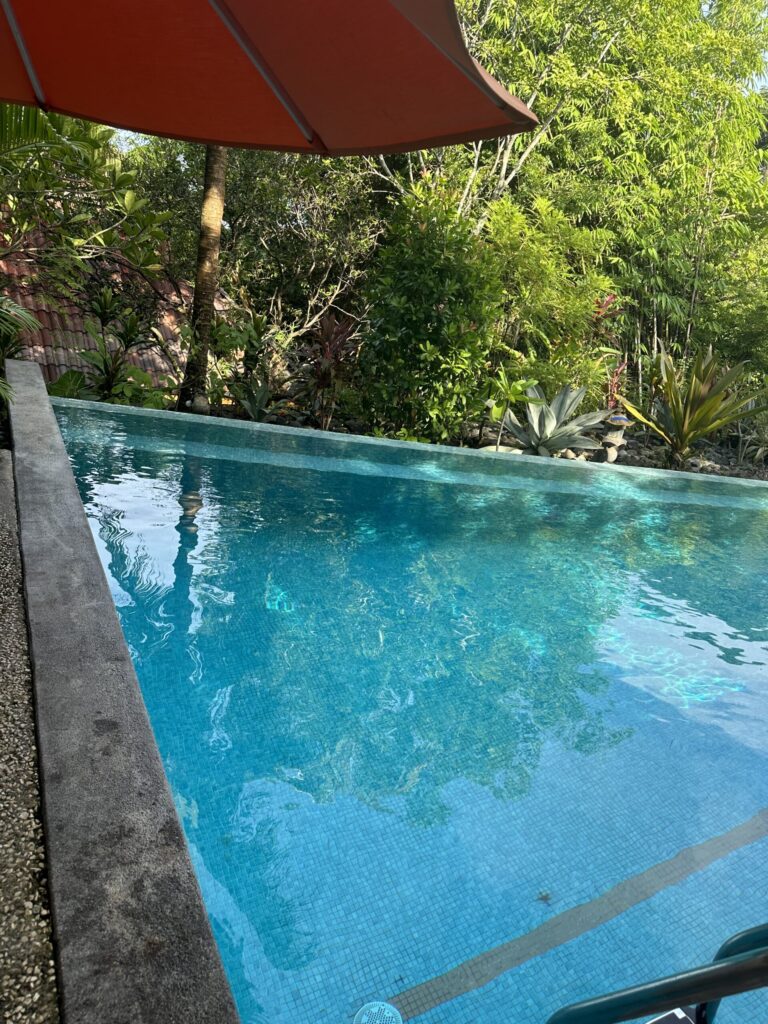 aquamarine pool next to the Costa Rican jungle at the Bodhi Tree Resort